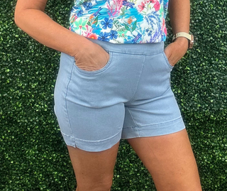 The Lulu-B Denim Pull-On Shorts are a warm-weather essential designed for comfort, ease, and polished style. Made from Lulu-B’s signature denim fabric, these shorts offer a smooth, structured feel with comfortable stretch. The pull-on waistband creates an easy, flattering fit, while subtle side vents add movement and a modern touch. Lightweight and travel-friendly, these shorts are perfect for everyday wear, vacations, and sunny days on the go.