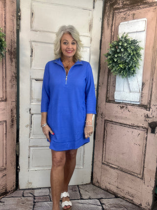 Lulu-B dress, Lulu-B half zip dress, textured fabric dress, women’s casual dress, travel dress women, resort wear dress, lightweight dress, Sweet Southern Charm Lulu-B