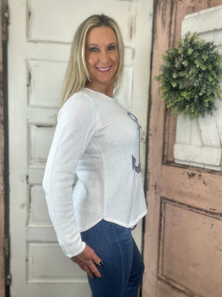 Lulu-B sweater, anchor sweater women, navy crewneck sweater, nautical sweater, women’s cotton blend sweater, boutique knitwear, Sweet Southern Charm Lulu-B