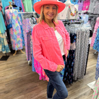 Lulu-B Linen Travel Jacket – lightweight, washable linen with chest pockets & a flattering fit. Perfect for layering. 