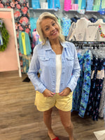 Lulu-B Linen Travel Jacket – lightweight, washable linen with chest pockets & a flattering fit. Perfect for layering. 
