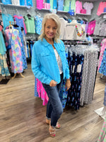 Lulu-B Linen Travel Jacket – lightweight, washable linen with chest pockets & a flattering fit. Perfect for layering. 
