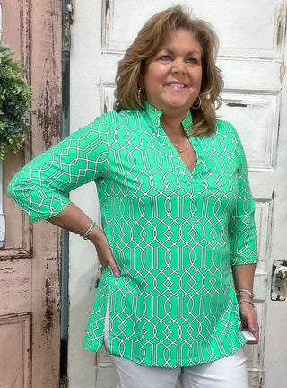 Jet set in ultimate style in the Women's V-Neck Travel Tunic Top from Lulu-B! This beautifully sleek shirt is made from a wonderfully smoothing nylon blend that will skim your curves just right, plus the fabric has UPF 50+ sun protection to keep your mind at ease on even the hottest days. A stunning v-neckline doesn't compromise on cuteness when your priority is comfort, so you'll be looking and feeling great in this tunic-length top. The vibrant colors and patterns of this adorable quarter-sleeve top add p