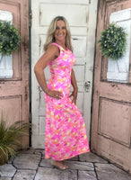 Sexy maxi dress with straight fit, cutout back detail, and UPF50 sun protection fabric for stylish summer wear.

