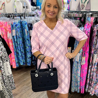 Step out in effortless style with the Lulu-B V-Neck Elbow Sleeve Dress! Crafted from a lightweight, stretchy blend of 92% Nylon and 8% Spandex, this chic dress offers all-day comfort and a flattering fit. Designed with a classic V-neckline, elbow-length sleeves, and a straight hemline, it’s perfect for any occasion. The pullover style ensures easy wear, while the pre-shrunk fabric maintains its shape wash after wash. Plus, with UPF50+ sun protection, you’ll stay stylish and shielded from harmful rays. 