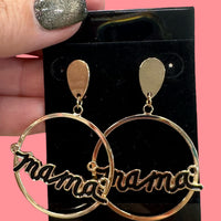 Mama Earrings—2-inch gold drop earrings with black outline, lightweight and classy for effortless everyday elegance