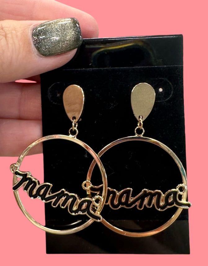 Mama Earrings—2-inch gold drop earrings with black outline, lightweight and classy for effortless everyday elegance