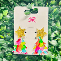 Whimsical, festive, and full of charm — our Hand-Painted Multicolor Christmas Tree Dangle Earrings are true holiday showstoppers! Topped with a shimmering gold lamé star and bursting with hand-painted color, each pair is a one-of-a-kind piece of art. No two are exactly alike, making them as unique as your holiday spirit. Lightweight, hypoallergenic, and nickel-free for all-day comfort and joy.