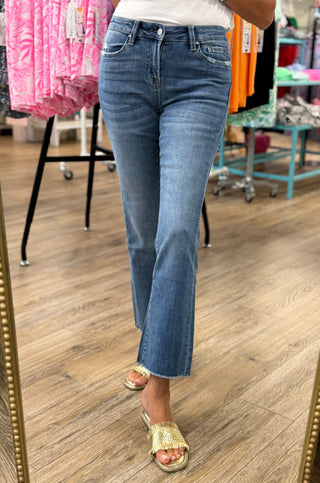 Brand | Mica Denim
Rise | Mid-rise
Silhouette | Boot cut, cropped length
Fit | Flattering through the hip and thigh, flared from the knee
Construction | Premium quality denim
Occasion | Elevated casual, brunch, weekend, or dressed up for evening