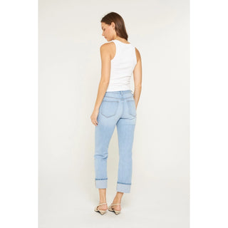 Mid Rise Cuffed Straight Leg Light Wash Jean
