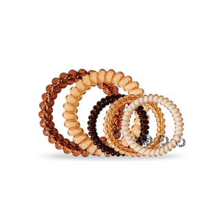 Pack Contents | 5 hair ties: 3 Small and 2 Large
Design | Spiral coils with a strong grip
Wearability | Doubles as a wrist accessory
Durability | Water-resistant for everyday wear
Style | Anything But Basic