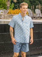 Mens Button Down Shirt - Blue Hawaiian Floral
