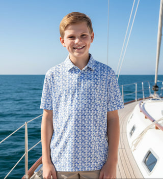 Youth Boys Polo - White (Blue Fish)