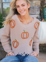 Knit V-Neck Sweater - Pumpkin
