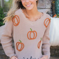 Knit V-Neck Sweater - Pumpkin