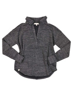 Knit V-Neck Collared Top - Charcoal
