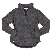 Knit V-Neck Collared Top - Charcoal