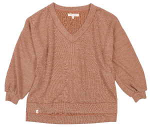 Knit V-Split Top - Sand