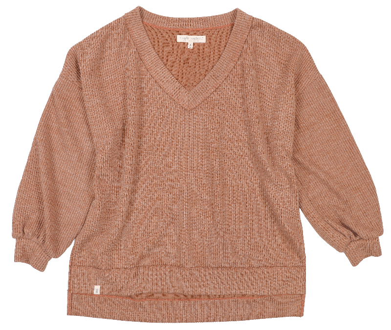 Knit V-Split Top - Sand