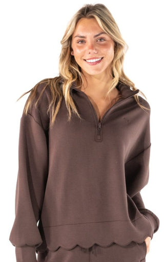 Scalloped Pullover - Coffee