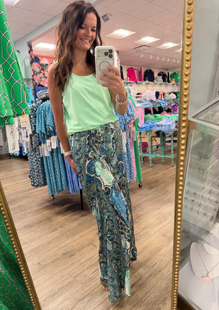 Palazzo Tie Front - Paisley
blue/mint paisley print palazzo pant