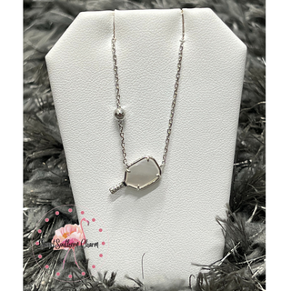 Pickleball Short Pendant Necklace Rhodium in Ivory Mother of Pearl