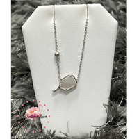 9608866188 Pickleball Short Pendant Necklace Rhodium in Ivory Mother of Pearl