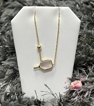 Pickleball Short Pendant Necklace Gold in Ivory Mother of Pearl