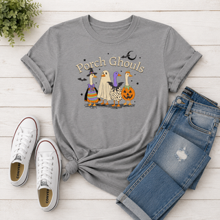 Graphic | Four costumed Halloween geese front pattern
Color | Grey
Neckline | Crew neck
Sleeve | Short sleeve
Fabric | Comfort color, soft and worn-in feel
Brand | Southernology
Care | Machine wash cold, tumble dry low