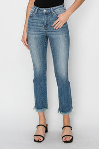 Midrise Crop Straight Fray Hem Jean