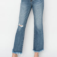 High-Rise Crop Bootcut Fray Hem Jean