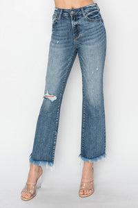 High-Rise Crop Bootcut Fray Hem Jean