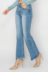 High-Rise Ankle Flare Uneven Hem Jeans - Medium