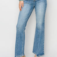 High-Rise Ankle Flare Uneven Hem Jeans - Medium