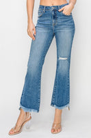 High-Rise Crop Flare Frayed Jean - Medium
