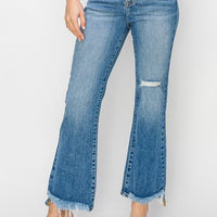 High-Rise Crop Flare Frayed Jean - Medium