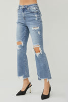 High-Rise Ankle Flare Destressed Jean - Medium
