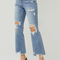 High-Rise Ankle Flare Destressed Jean - Medium