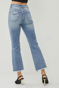 High-Rise Ankle Flare Destressed Jean - Medium