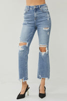 High-Rise Ankle Flare Destressed Jean - Medium
