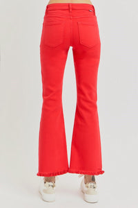 Red Tummy Control Crop Flare Jean