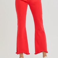 Red Tummy Control Crop Flare Jean