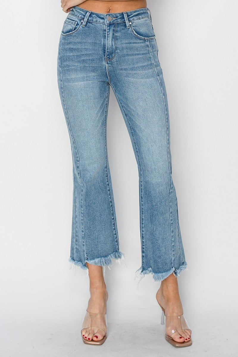 High-Rise Seam Detail Crop Flare Jean - Light