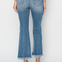 High-Rise Crop Flare Ankle Fray Hem Jean