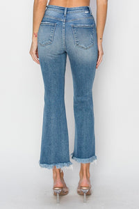 High-Rise Crop Flare Ankle Fray Hem Jean