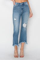 High-Rise Crop Flare Ankle Fray Hem Jean
