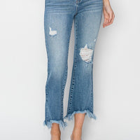 High-Rise Crop Flare Ankle Fray Hem Jean