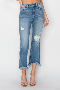 High-Rise Crop Flare Ankle Fray Hem Jean