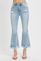 Tummy Control High-Rise Crop Flare Fray Jeans - Light
