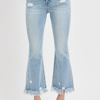 Tummy Control High-Rise Crop Flare Fray Jeans - Light